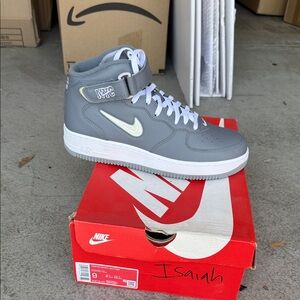 Nike Gray and White Mid-Top Sneakers with NYC Strap